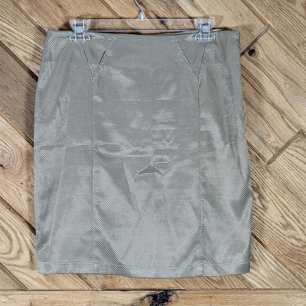 Vfish Mini Skirt Size L Silver Gold Textured Metallic Shimmer Side Zip Lined